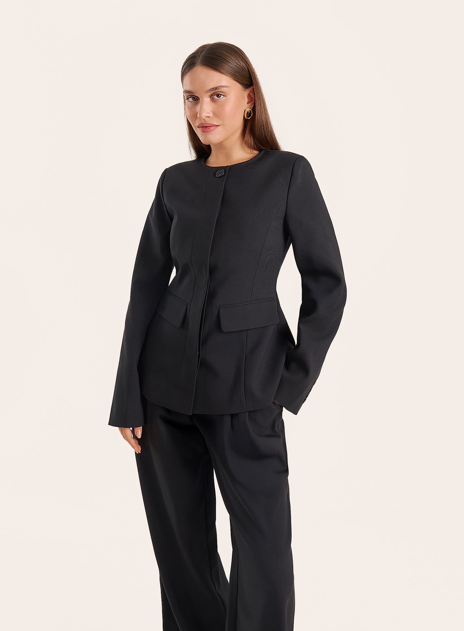Black Collarless Tailored Jacket